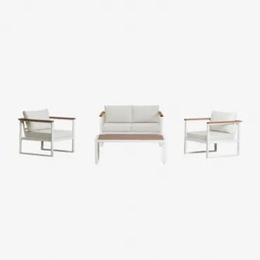 Conjunto De Jardim Com Sofá De 2 Lugares, 2 Poltronas E Mesa De Centro Em Alumínio Lipov Gardénia Branco - Sklum