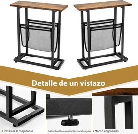 Mesa de apoio industrial de 2 níveis rústica para espaços apertados Rede de revistas Mesa de sofá retro