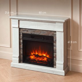 Lareira Elétrica Decorativa 1800W com Efeito de Chama de 3 Níveis, Termóstato, Temporizador e Comando, cor Madeira Natural