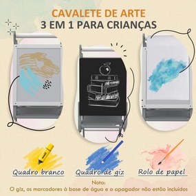 Cavalete para Crianças com Quadro Branco e Quadro preto com Altura Ajustável Cavalete de Arte 40x56x107/112/117 cm Cinza