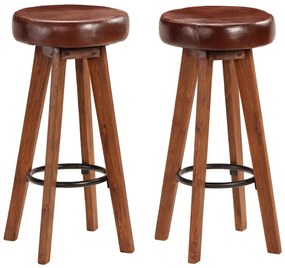 vidaXL Cadeiras bar 2 pcs madeira maciça de acácia + couro genuíno