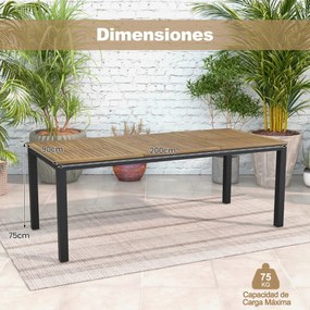 Mesa de jantar de Jardim para 8 pessoas de madeira de acácia 200 x 90 x 75 cm com furo para guarda-sol Pernas de metal Natural e preto
