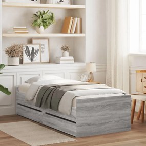 vidaXL Estrutura de cama com gavetas 90x200 cm cinzento sonoma