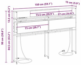 Cabeceira de armazenamento com cabeceira Carvalho fumado 150 cm