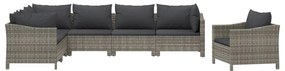 7 pcs conjunto lounge de jardim c/ almofadões vime PE cinzento