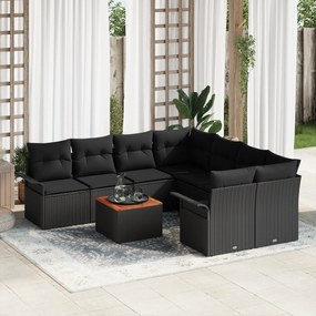 Conjunto de Sofás de Jardim vidaXL com Almofadas Preto Vime Poliéster