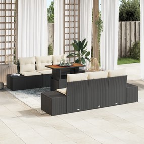 Conjunto de Sofás de Jardim de 7 Peças com Almofadas Preto Polirattan