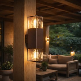 Candeeiro de parede exterior castanho ferrugem com abajur fumê 2 luzes IP44 - Denmark