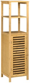 kleankin Armário Auxiliar Casa de Banho de Bambu com 2 Prateleiras Abertas e Porta de Ripas para Duche 32,9x29,9x120 cm Madeira