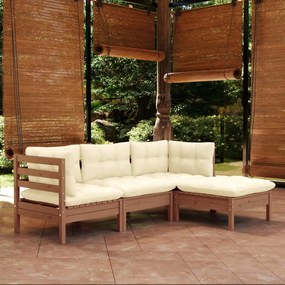 vidaXL 4pcs conj. lounge jardim + almofadões pinho maciço castanho-mel
