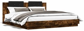 vidaXL Estrutura cama c/ cabeceira/luzes LED 180x200 carvalho fumado