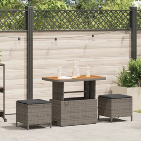 Conjunto de Jantar de Jardim de 3 Peças com Almofadas Cinza de Polirattan e Acácia