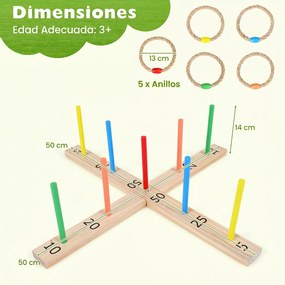 Conjunto de Lançamento de Argolas Infantil, 50 x 50 x 14 cm, Montagem sem Ferramentas, Natural
