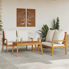 vidaXL 3 pcs conjunto lounge de jardim c/ almofadões acácia maciça