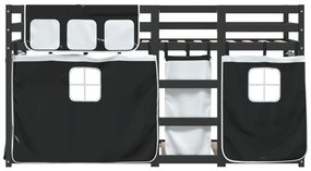 Beliche com cortinas 90x200 cm pinho maciço branco e preto