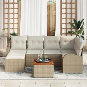 Conjunto de Sofá de Jardim de 7 Peças com Almofadas Bege Polirattan Ac