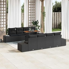vidaXL Conjunto de Jantar para Jardim com 9 Peças e Almofadas Preto de Rattan e Poliéster, Acácia