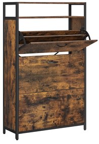 Sapateira c/ 3 portas basculantes (80 x 30 x 130 cm), castanho vintage/preto, p/ 15-24 pares