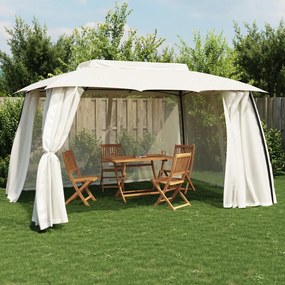 Gazebo c/ teto duplo/paredes de malha 3,93x2,93 m aço creme