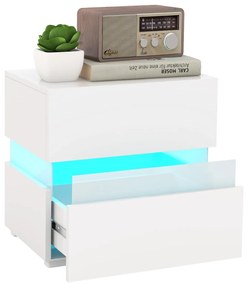 Mesa de cabeceira LED com gavetas Controlo remoto 22 modos dinâmicos Mesa de apoio moderna para sala de estar Quarto 45 x 35 x 45 cm Branca