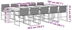 11 pcs conjunto de jantar p/ jardim c/ almofadões vime PE preto