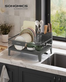 Escorredor louça giratório 31 x 42 x 18,5 cm com tabuleiro e suporte para talheres cinza antracite