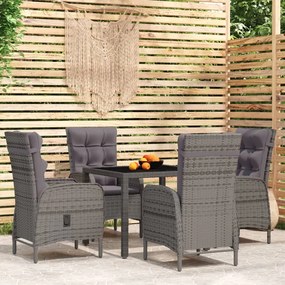 vidaXL 5 pcs conjunto de jantar para jardim vime PE cinzento