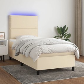 Cama box spring c/ colchão e LED 90x200 cm tecido cor creme