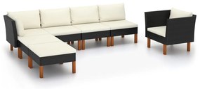 7 pcs conj. lounge jardim vime PE e madeira de eucalipto preto