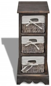 Estante de armazenamento de madeira com 3 cestos, castanho