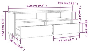 Móvel p/ TV 100x34,5x44,5 cm derivados madeira branco brilhante