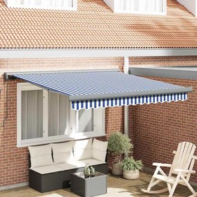 vidaXL Toldo Retrátil Azul e Branco 300 x 250 cm Tecido e Metal