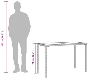 Mesa de jardim com tampo de vidro 115x54x74 cm vime PE cinza