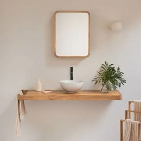 Conjunto De Móvel De Casa De Banho 130x45 Cm Suspenso Em Madeira De Teca Neill Madeira De Teca & Cerâmica Branca Redonda Ø30 Cm - Sklum