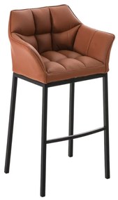 Banco de bar Damaso em couro sintético com estrutura preta 64 x 110 x 48 cm Castanho claro