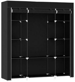 HOMCOM Armário de Armazenamento Guarda Roupa de Tecido Dobrável com Barra de Suspensão e Prateleiras 150x43x162,5 cm Preto | Aosom Portugal
