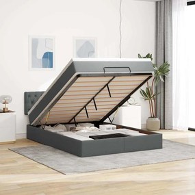 Cama otomana com colchão 140x200 cm tecido cinzento escuro