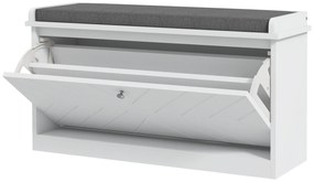 Banco Sapateira Moderno de Madeira com Prateleiras Ajustáveis e Almofada Acolchoada para 8 Pares de Sapatos 80x26x45 cm Branco