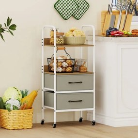 Carrinho de armazenamento móvel 30 x 43,5 x 96 cm com rodas de cozinha ou escritório com Suporte para impressora com 2 prateleiras abertas e 2 gavetas