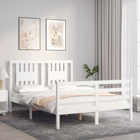 Estrutura de cama de casal c/ cabeceira madeira maciça branco