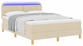 Cama Box Spring com Colchão &amp; LED Creme 140x200 cm Tecido