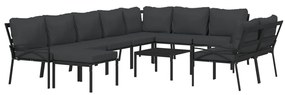 11 pcs conjunto lounge de jardim aço c/ almofadões cinzentos