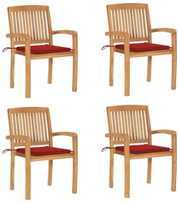 vidaXL Cadeiras de jardim empiháveis c/ almofadões 4 pcs teca maciça