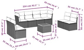 9 pcs conjunto de sofás p/ jardim com almofadões vime PE bege