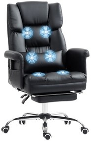 HOMCOM Cadeira de Massagem com 6 Pontos de Massagem Cadeira de Escritório com Apoio para os Pés Retrátil Altura Ajustável Controlo Remoto e Suporte Lombar Estofado em PU 69x65x107-115 cm Preto