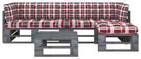 vidaXL 4 pcs conj. lounge paletes c/ almofadões pinho impregnado cinza
