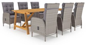 vidaXL 7 pcs conjunto de jantar para jardim cinzento