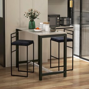Conjunto de 2 cadeiras de bar com assento alto, almofada de veludo e apoio para os pés, altura 74 cm, preto