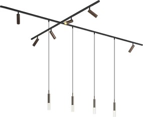 Sistema de calhas de iluminação moderno preto com 6 focos e 4 candeeiros suspensos bronze escuro monofásico - Slimline Uzzy Loyce