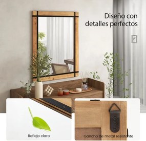 Espelho decorativo de parede Madeira de abeto Autocolante de parede para interior 77 x 99,5 x 2,5 cm Natural